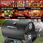 Charcoal Grill Outdoor BBQ Grill, Barrel Charcoal Grills with Side Table, with Nearly 500 Sq.In. Cooking Grid Area, Outdoor Backyard Camping Picnics, Patio and Parties, Black