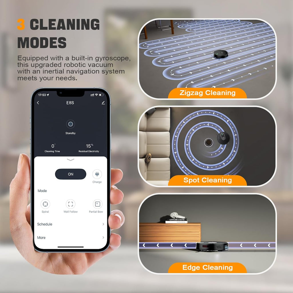 XIEBro 2 in 1 Robot Vacuum and Mop Combo, 6500Pa Suction, Robotic Vacuum Cleaner with 200 Min Runtime, Self-Charging, App/Alexa/Voice Control, Ideal for Hard Floor, Pet Hair, Carpet