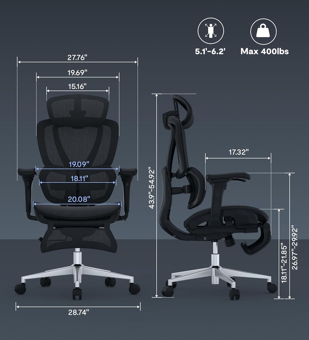 FLEXISPOT Sentinel Ergonomic Gaming Chair with Dual-Wing Adaptive Lumbar, 3D Armrests 3-Position Recline up to 120° Height-Adjustable Backrest Premium Mesh Computer Office Chair for Home & Office
