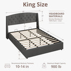 EGOHOME King Size Metal Bed Frame,Hydraulic Lift System and Modern Wingback Design,Heavy-Duty Steel Construction & 900lb Capacity,Effortless Assembly with Ratchet Wrench,No Box Spring Needed,Dark Grey
