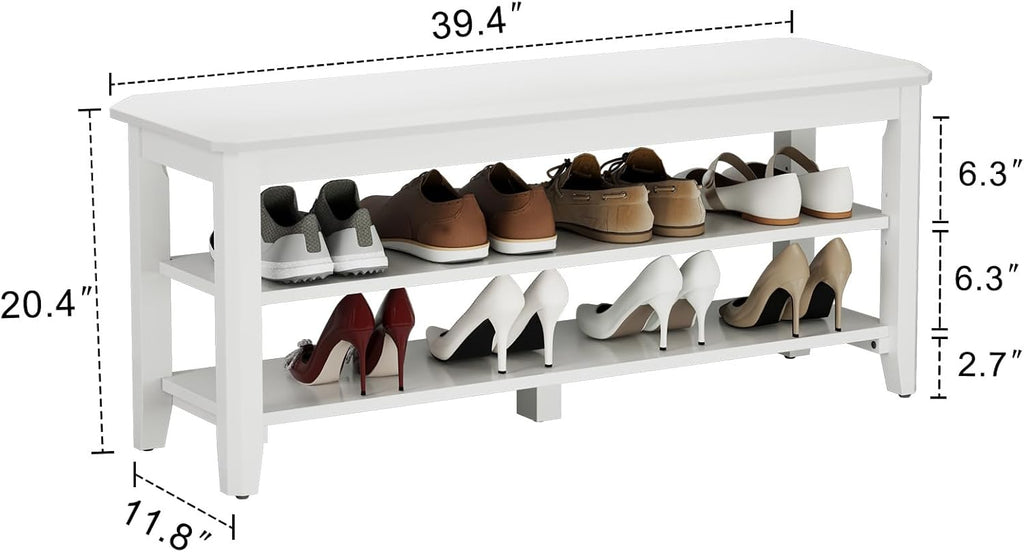 AQIMUELE Wood Shoe Rack Bench for Entryway, 2 Tier Shoe Rack for Front Door Entrance, Shoe Bench with Shoe Storage for Entryway, Bedroom, 39.4"