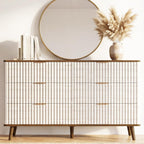 Fluted 6 Drawers Dresser, 47" Wide Wooden Chest of Drawers, Modern Mid Century Storage Closet Long Large TV Stand for Bedroom, Living Room,Hallway, Entryway, Nursery Room, Beige + Walnut