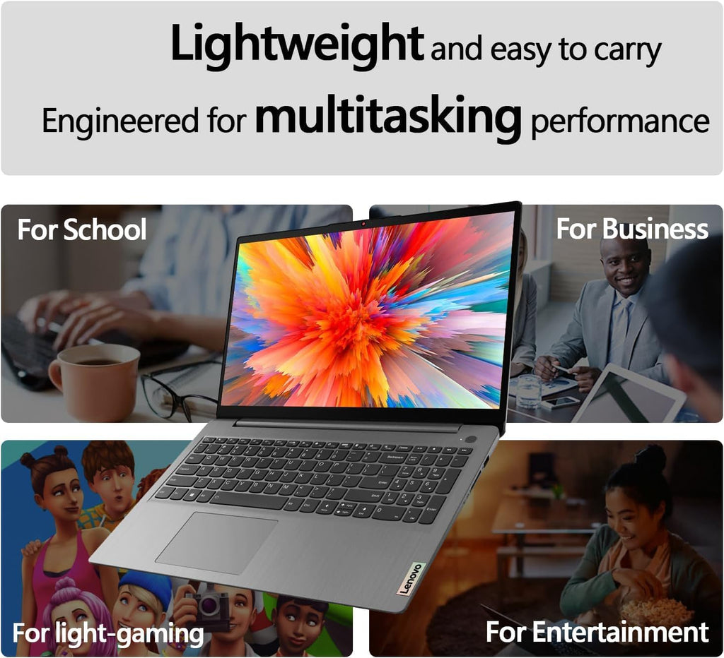 Lenovo IdeaPad 1 Student Laptop  15.6" FHD Display  Intel Dual Core Processor  12GB RAM  512GB SSD + 128GB eMMC  1 Year Office 365  Wi-Fi 6  Webcam  Bluetooth  SD Card Reader  Windows 11 Home  Grey