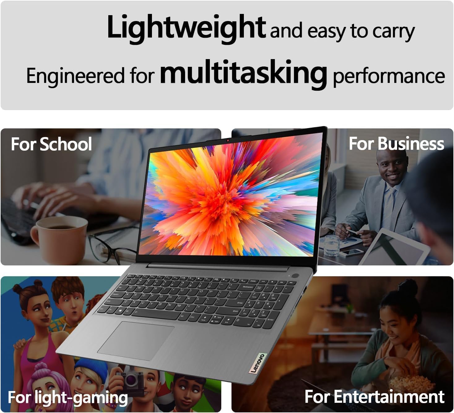 Lenovo IdeaPad 1 Student Laptop  15.6" FHD Display  Intel Dual Core Processor  12GB RAM  512GB SSD + 128GB eMMC  1 Year Office 365  Wi-Fi 6  Webcam  Bluetooth  SD Card Reader  Windows 11 Home  Grey