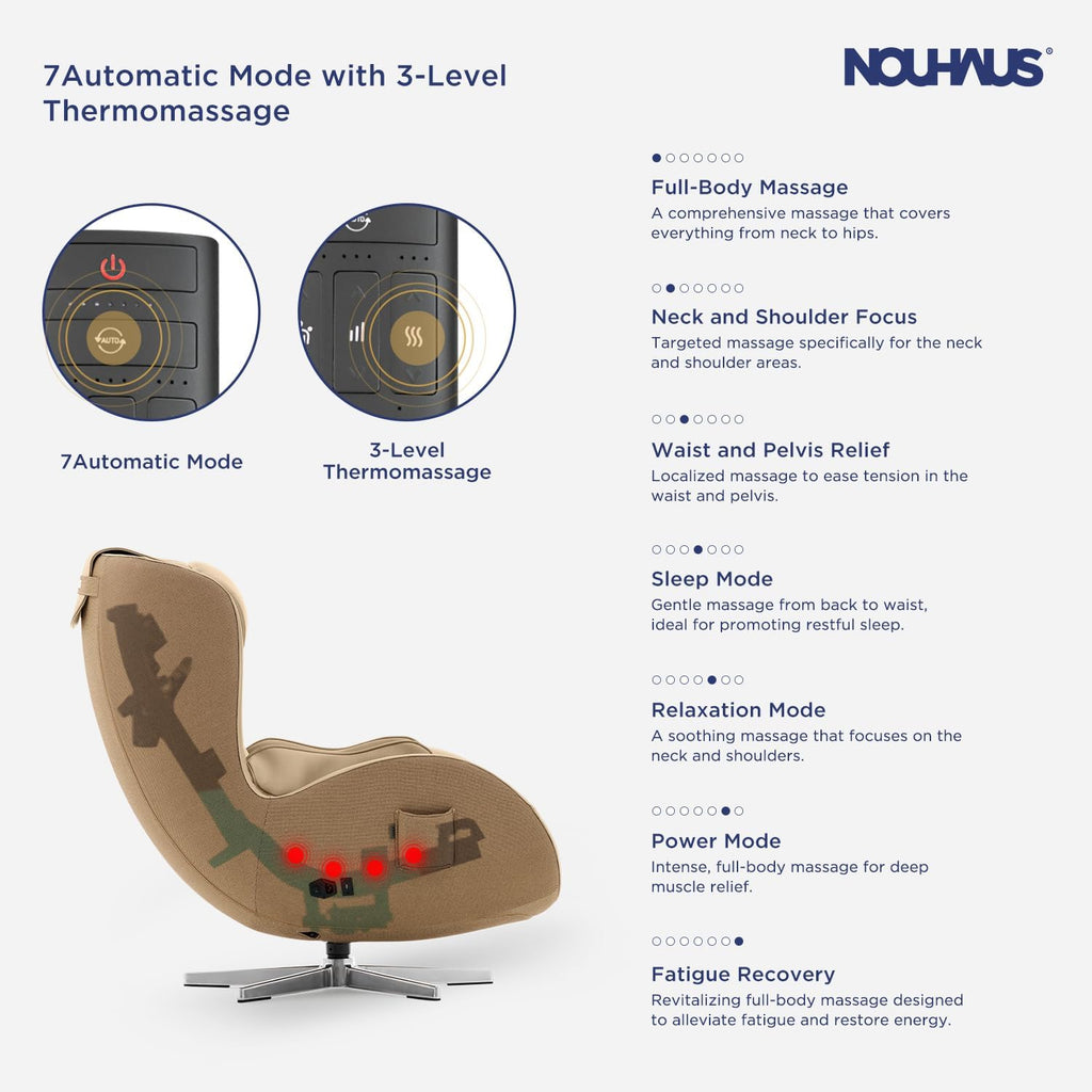 Nouhaus NOU Campo Heated Massage Chair,Full Body Massaging Zero-Gravity Leisure Recliner with Low-Noise 3D Massage and Dual Sound Systems Modern Massage Chairs (Mellow Sand)