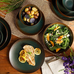 Bloomhouse - Two Time Oprah's Favorite Things Winner - Palermo Sun Double Bowl Stoneware Reactive Glaze Plates and Bowls Dinnerware Set - Agave Blue, Service for Four (16pcs)