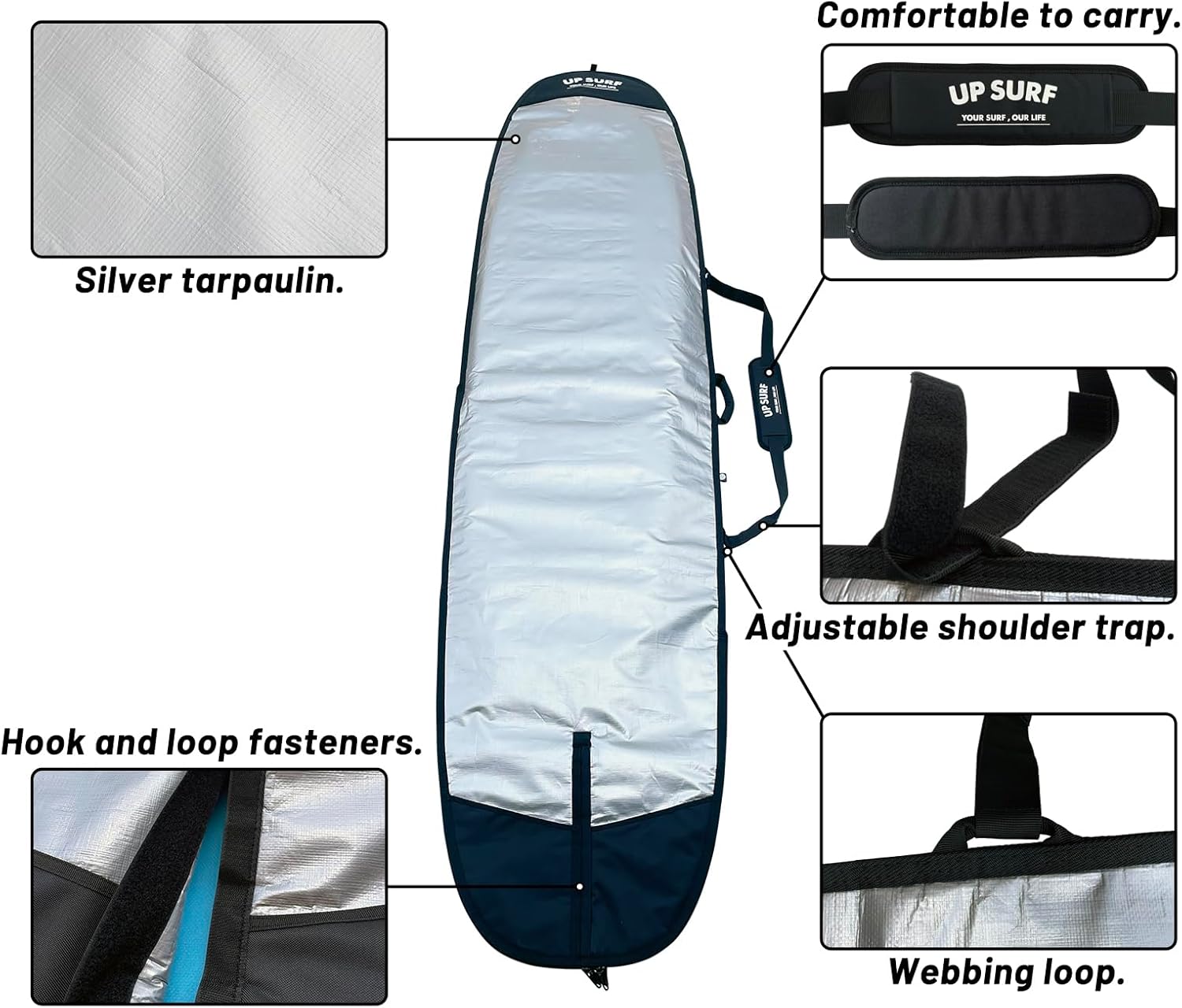UP SURF Surfboard bag, Daylight Bags for Longboard, Size 8’6”,9’2”,9’6", Surfboard cover for Storage and Transport Surfboard