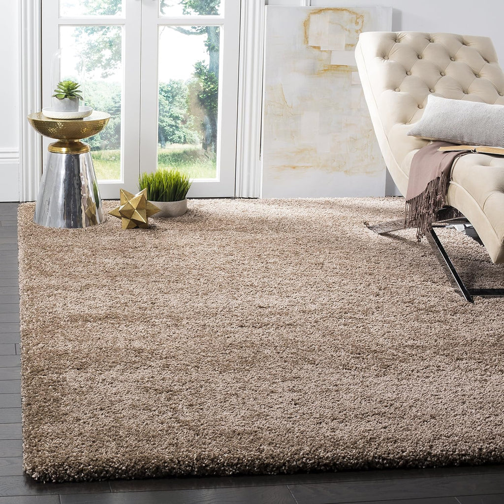 SAFAVIEH Milan Shag Collection Area Rug - 6' x 9', Dark Beige, Solid Design, Non-Shedding & Easy to Clean, Plush Thick Pile, Ideal for Living Room, Bedroom (SG180-1414)