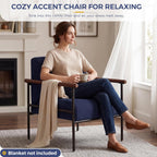 MAXYOYO Living Room Accent Chair, Modern Chair with Sturdy Metal Frame & Wood Armrests, Upholstered Reading Chair with Upholstered Cushion for Bedroom Balcony Porch, Navy