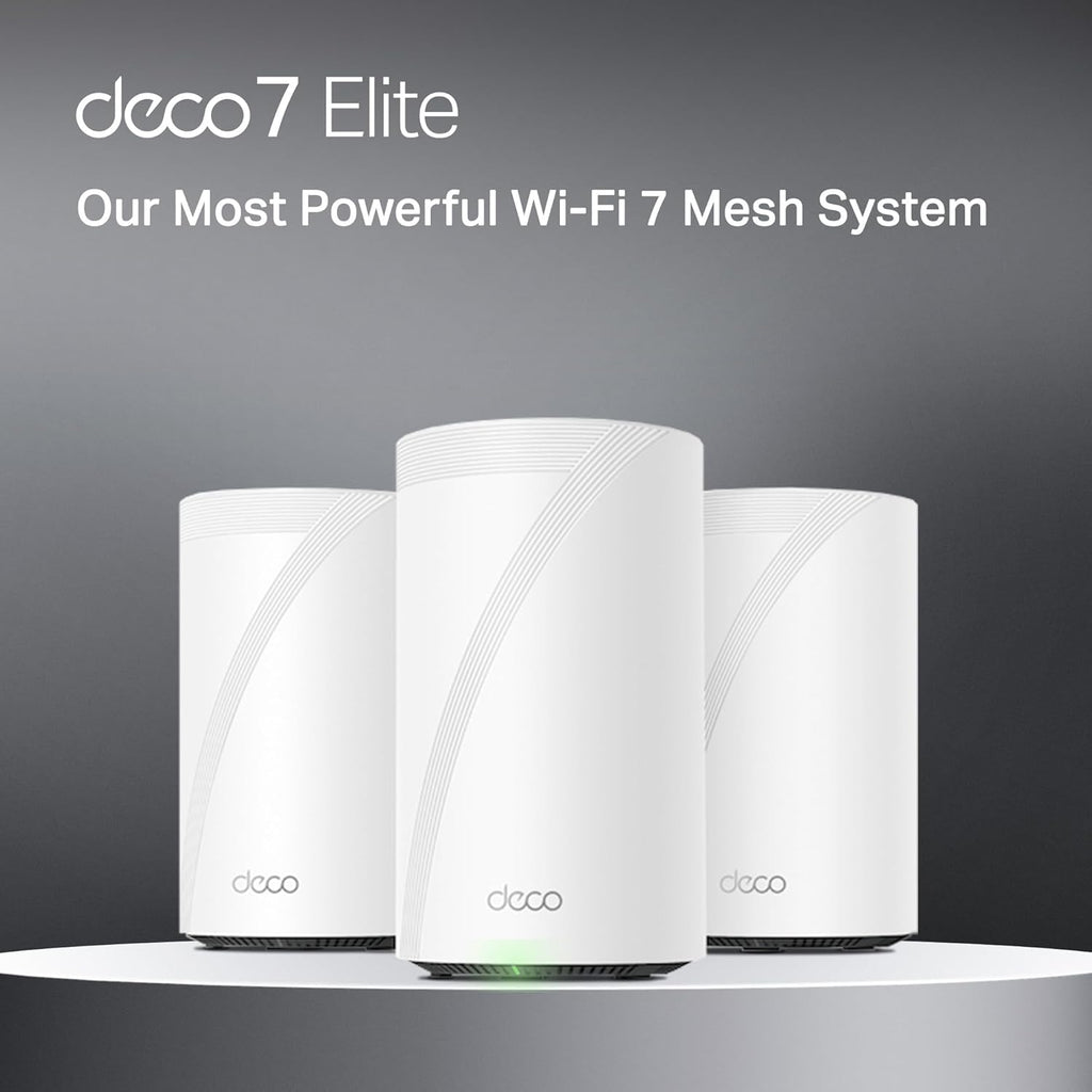 TP-Link Deco 7 Elite BE95 Quad-Band WiFi 7 BE33000 Whole Home Mesh System - 16-Stream  2x 10G + 2x 2.5G Ports Wired Backhaul  12 x High-Gain Antennas  VPN  AI-Roaming  4x4 MU-MIMO  HomeShield (3-Pack)