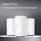TP-Link Deco 7 Elite BE95 Quad-Band WiFi 7 BE33000 Whole Home Mesh System - 16-Stream  2x 10G + 2x 2.5G Ports Wired Backhaul  12 x High-Gain Antennas  VPN  AI-Roaming  4x4 MU-MIMO  HomeShield (3-Pack)