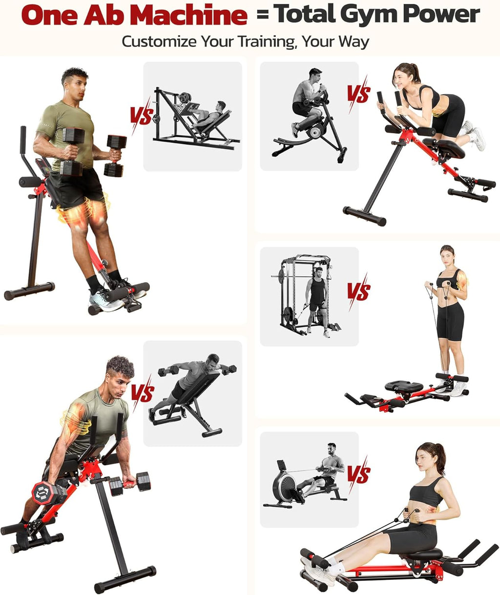 Yoleo 2 in 1 Ab & Rowing Machines for Home, Foldable Ab Workout Equipment, Ab Trainer Machine for Stomach Workout, Ab Crunch Machine with Foam Support,7-Length Adjustable Ab Machine for Home Exercise