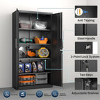 Metal Garage Storage Cabinet with Lock, 71" Tall Steel Storage Locker with 4 Adjustable Shelves, Heavy Duty Metal Cabinet for Garage, Office, Home, 31.5”W × 16.5”D, Black