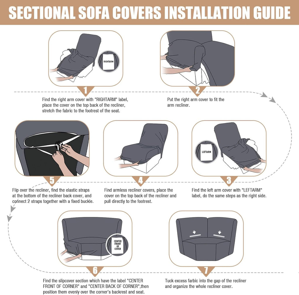 VANSOFY Extra Large Reclining Sectional Couch Covers, Washable 5-Piece Sofa Covers for L Shape Sectional Sofa Corner Seater, Thick, Soft Sofa Slipcovers (5 Seat Recliner Cover，Black)