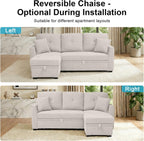 82" L Shaped Sleeper Sofa Bed: Sectional Sleeper Couch with Pull Out Bed, Storage Chaise, USB Charging, 3 Seat Sectional Sofa Bed with Throw Pillow for Living Room (Linen Fabric, Beige)