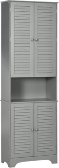 HOMCOM Tall Narrow Bathroom Storage Cabinet with Doors and Shelf Adjustability, Freestanding Linen Cabinet with 2 Cabinets and Countertop, Gray