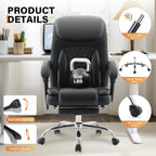 500LBS Massage Office Chair, 6 Points Vibration & Heat Executive Office Chairs, 135°Reclining Comfy Desk Chair with Foot Rest, Wider & Thicker Seat Cushion, PU Leather Big and Tall Gaming Chair, Black