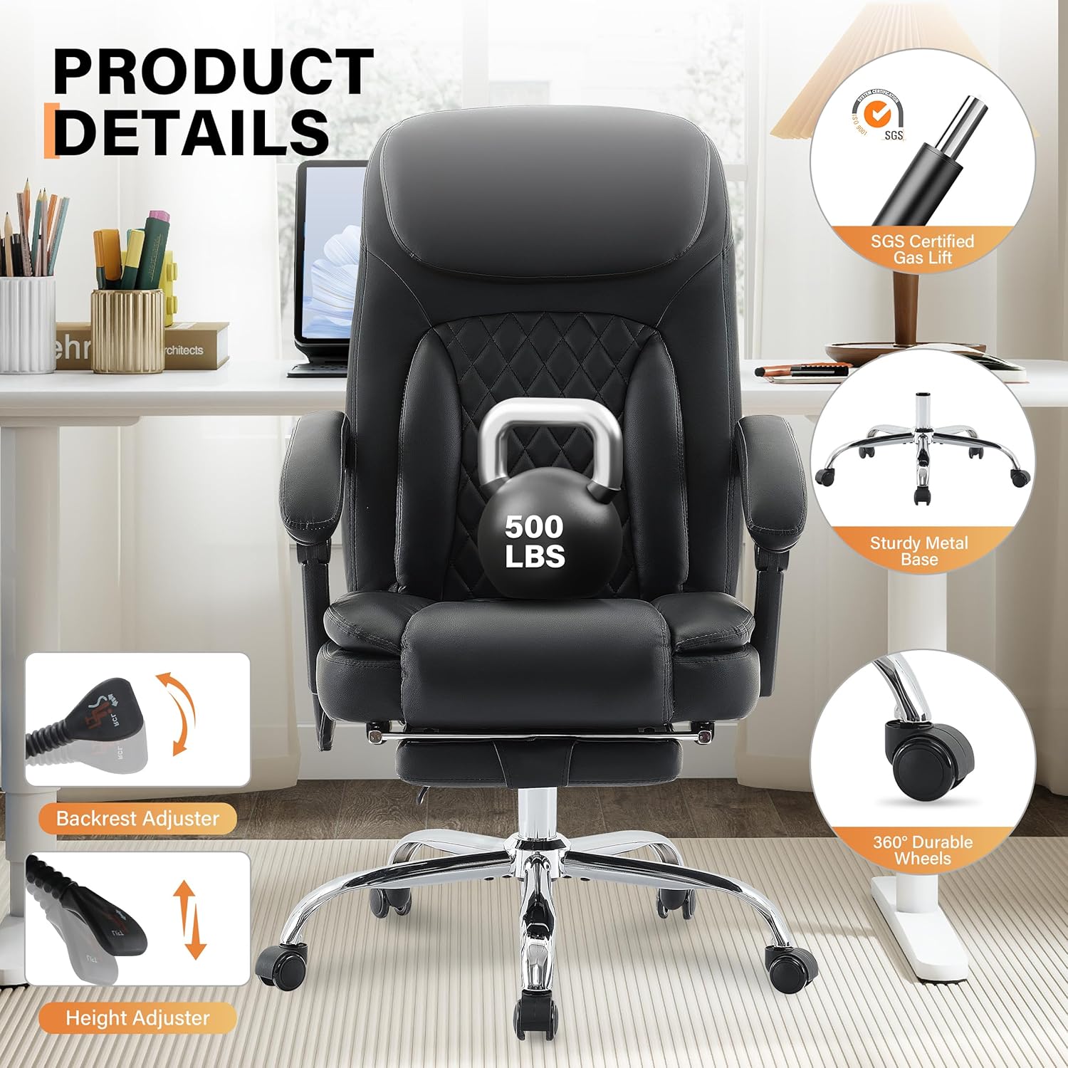 500LBS Massage Office Chair, 6 Points Vibration & Heat Executive Office Chairs, 135°Reclining Comfy Desk Chair with Foot Rest, Wider & Thicker Seat Cushion, PU Leather Big and Tall Gaming Chair, Black
