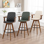 Counter Stools Set of 2, Upholstered Faux Leather Counter Height Bar Stools, Swivel Counter Chairs with Wooden Arms and Legs(Beige, 26" Seat Height)