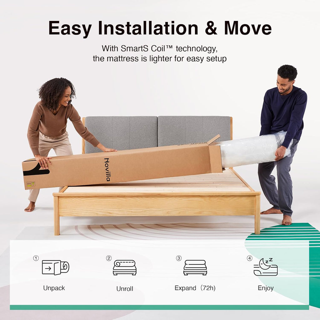 Novilla 12 Inch King Size Mattress in a Box, Hypoallergenic & Back Pain Relief, Hybrid King Mattresses with Smarts Coils, Fiberglass Free CertiPUR-US Certified Colchones No Box Spring Needed