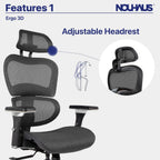 Nouhaus Ergo3D Ergonomic Office Chair Lumbar Support Mesh Office Chair with 4D Adjustable Armrest, Adjustable Headrest and Wheels, Mesh High Back Home Office Desk Chairs(Black)