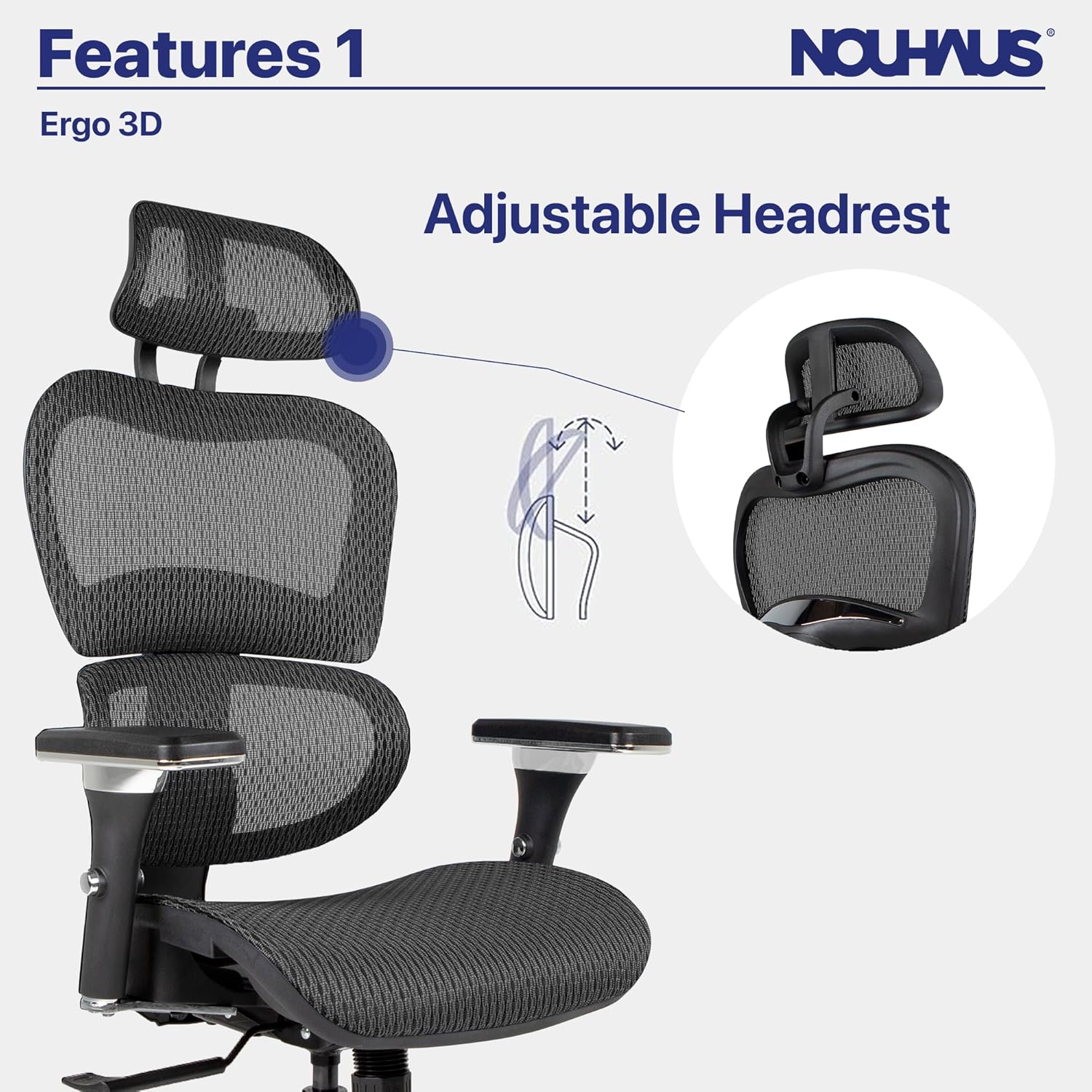 Nouhaus Ergo3D Ergonomic Office Chair Lumbar Support Mesh Office Chair with 4D Adjustable Armrest, Adjustable Headrest and Wheels, Mesh High Back Home Office Desk Chairs(Black)