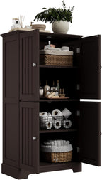 ChooChoo Bathroom Floor Cabinet, Modern Bathroom Storage Cabinet with 4 Doors and Adjustable Shelves, Freestanding Cupboard for Living Room, Espresso