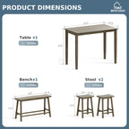 MFSTUDIO Dining Table Set for 4, Wooden Counter Height Table and Chairs, Bar Table Set with Bench, Small Kitchen Table and Chairs Set of 4, Smoky Brown
