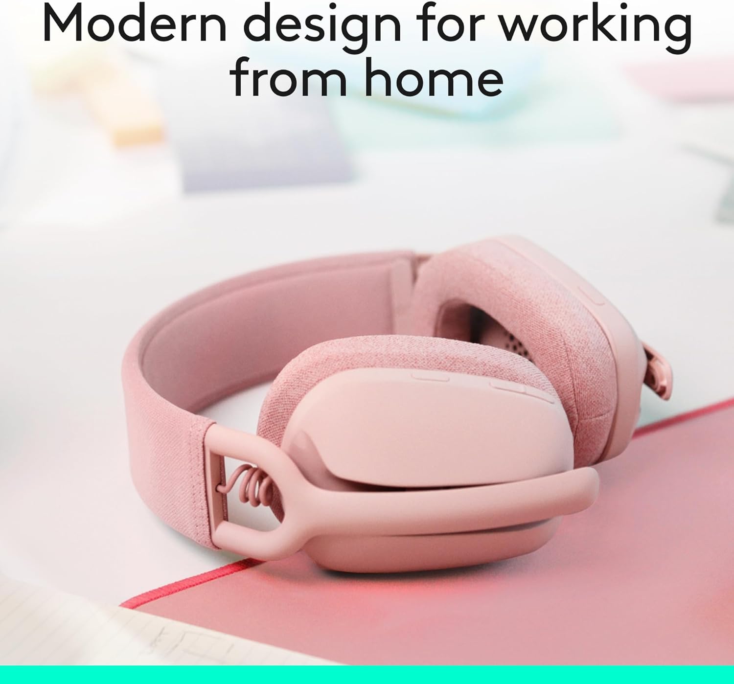 Logitech Zone Vibe 100 Lightweight Wireless Over Ear Headphones with Noise Canceling Microphone, Advanced Multipoint Bluetooth Headset, Works with Teams, Google Meet, Zoom, Mac/PC - Rose