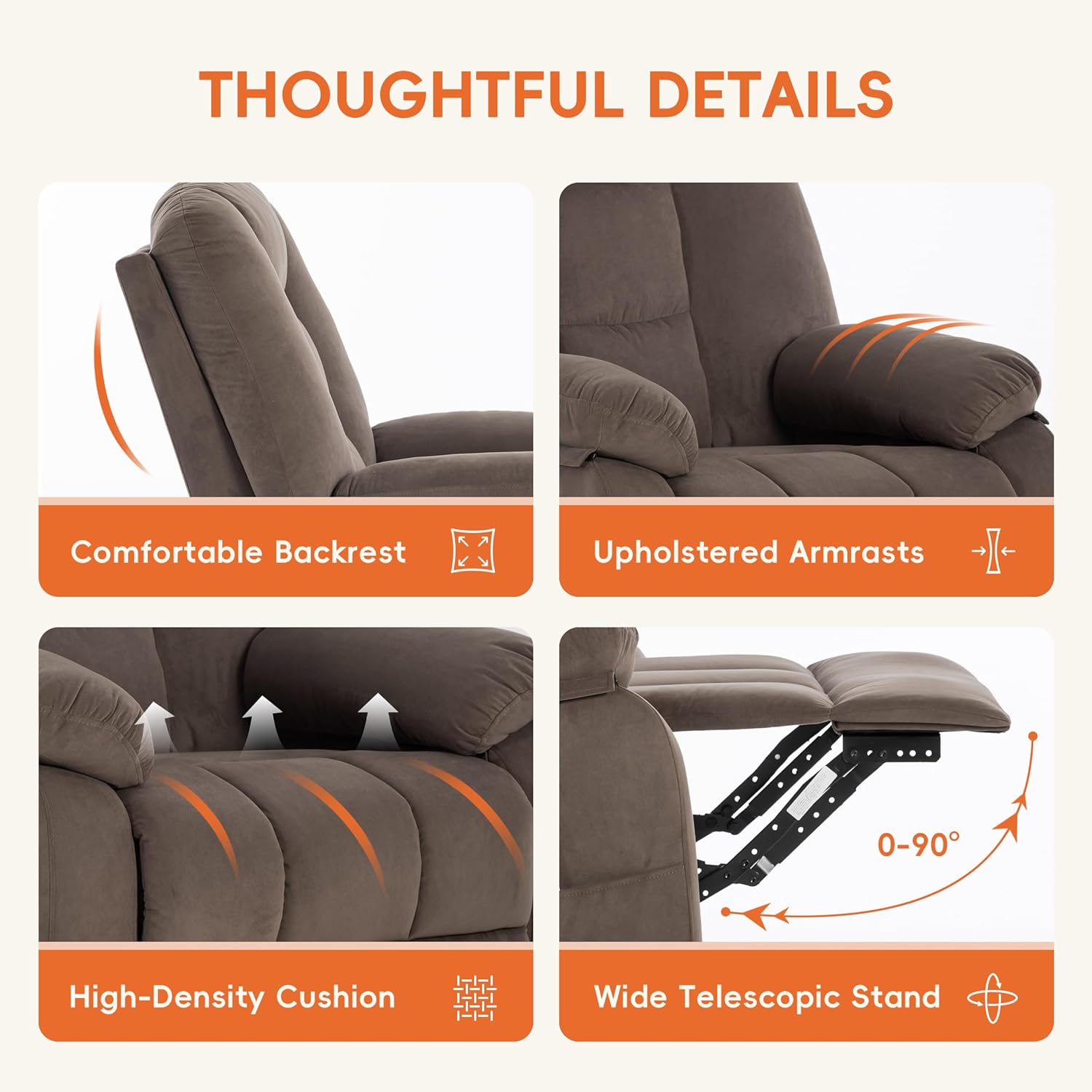 Power Swivel Rocker Recliner with Massage and Heat, USB and Type-C Port, Infinite Position, Electric Glider Rocking Chairs Living Room, Soft Fabric Reclining Sofa Chair (Velvet Brown)