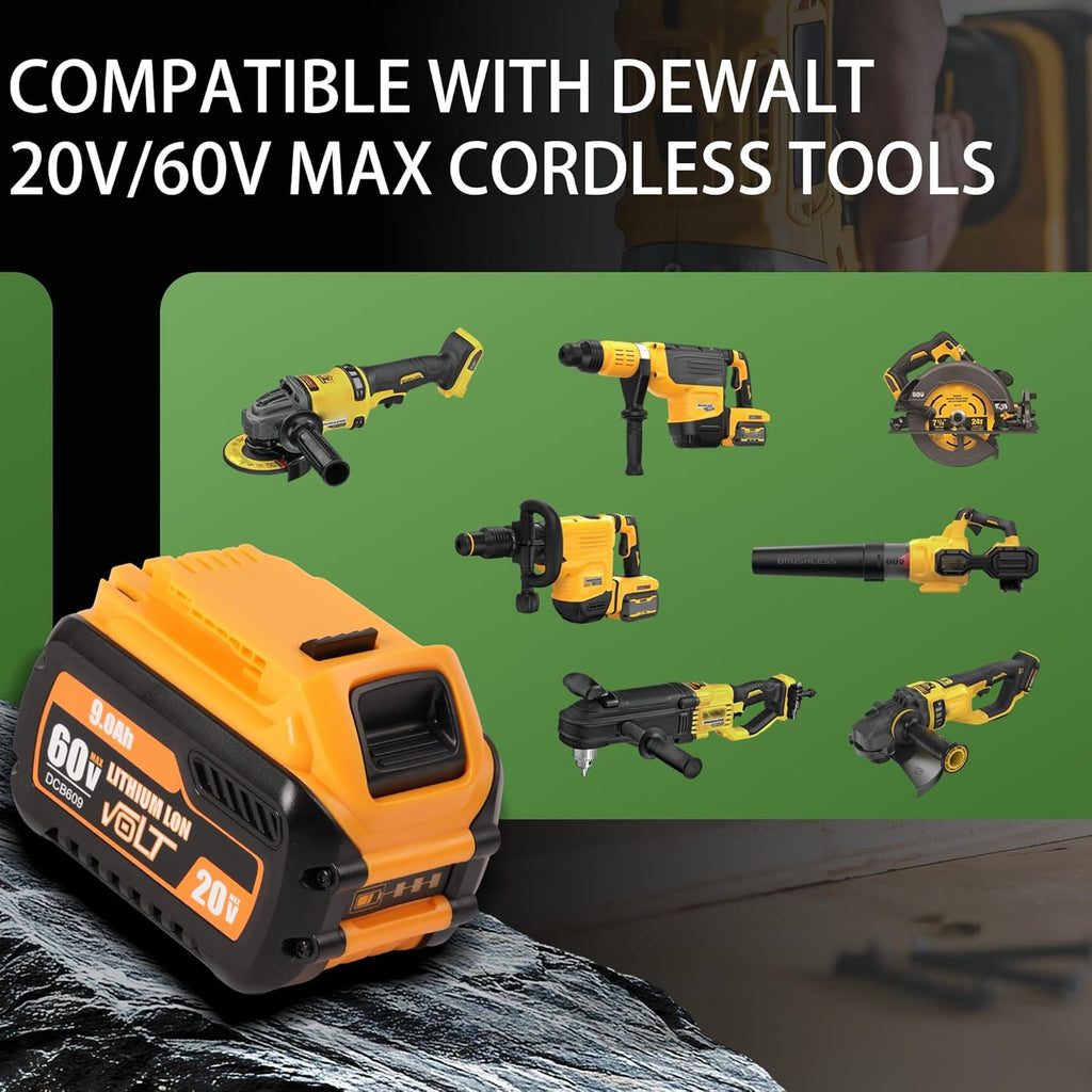 9Ah DCB609 Battery Replacement for Dewalt Flexvolt 20V/60V Max Lithium Ion Batteries
