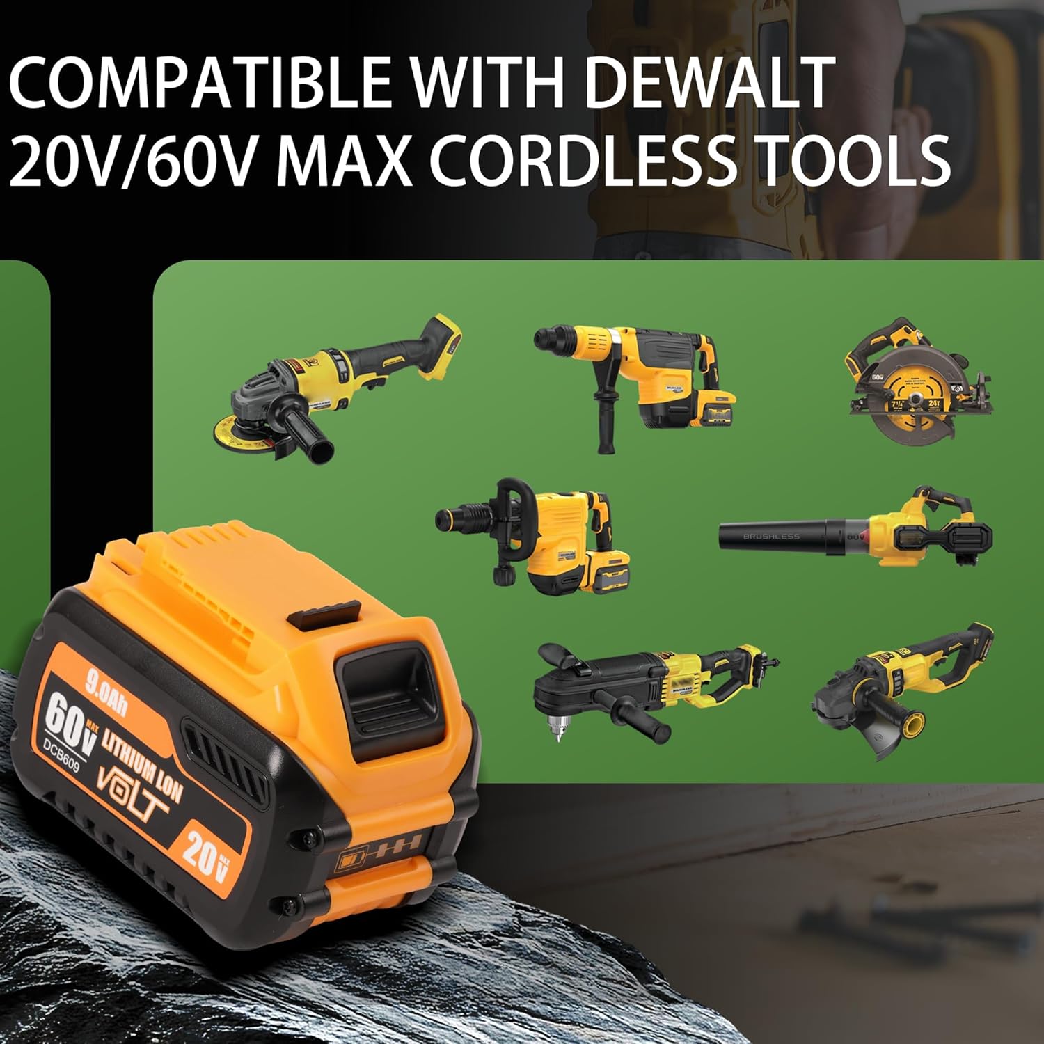 9Ah DCB609 Battery Replacement for Dewalt Flexvolt 20V/60V Max Lithium Ion Batteries