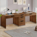 Two Person Desk with 5 Drawers, Double Desk with Storage for 2 People, 78 Inch Extra Long Computer Desk Workstation with File Drawer for Home Office, Brown