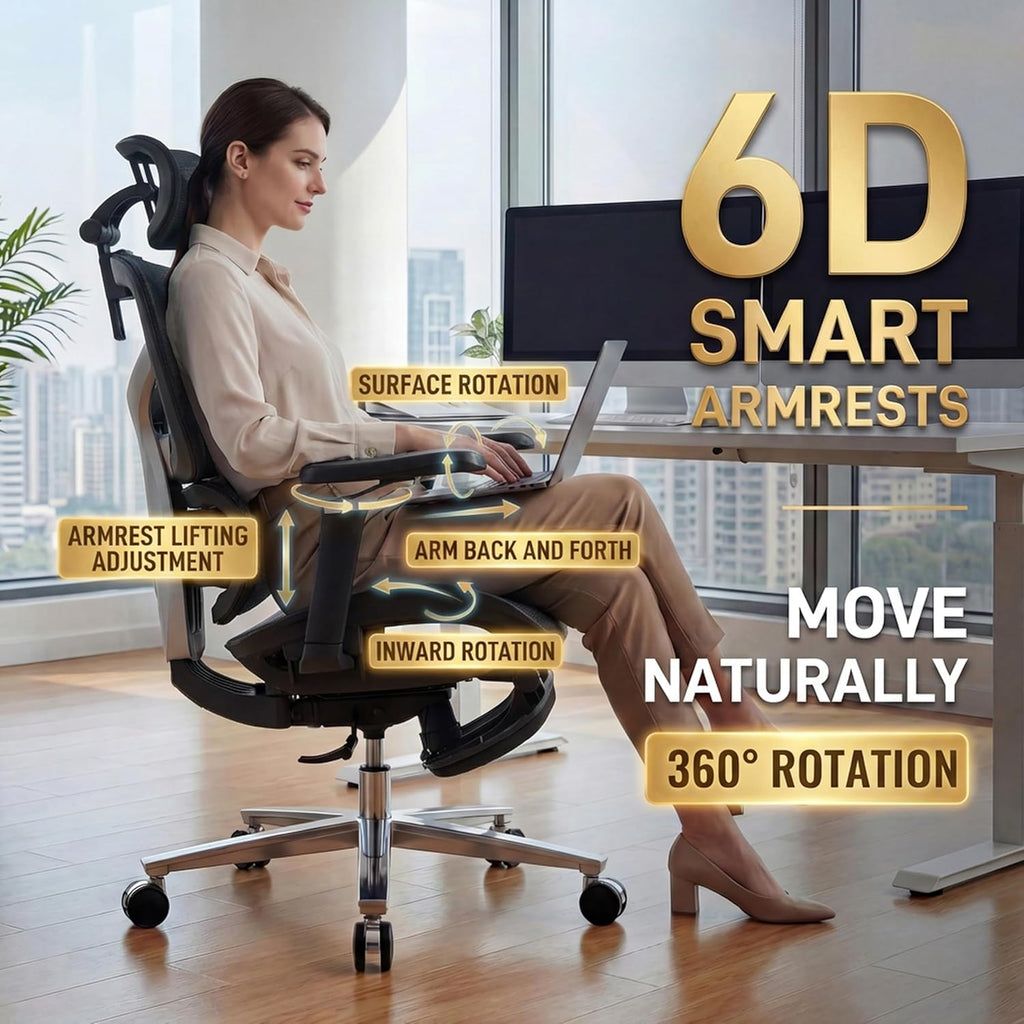 Ergonomic Office Chair with Footrest & Massage Lumbar Support – 4D Headrest & 6D Armrests, Reclining Big and Tall 400LBS Mesh Chair, Adjustable Seat Depth & Back Height, for Home Office/Gaming (Black)