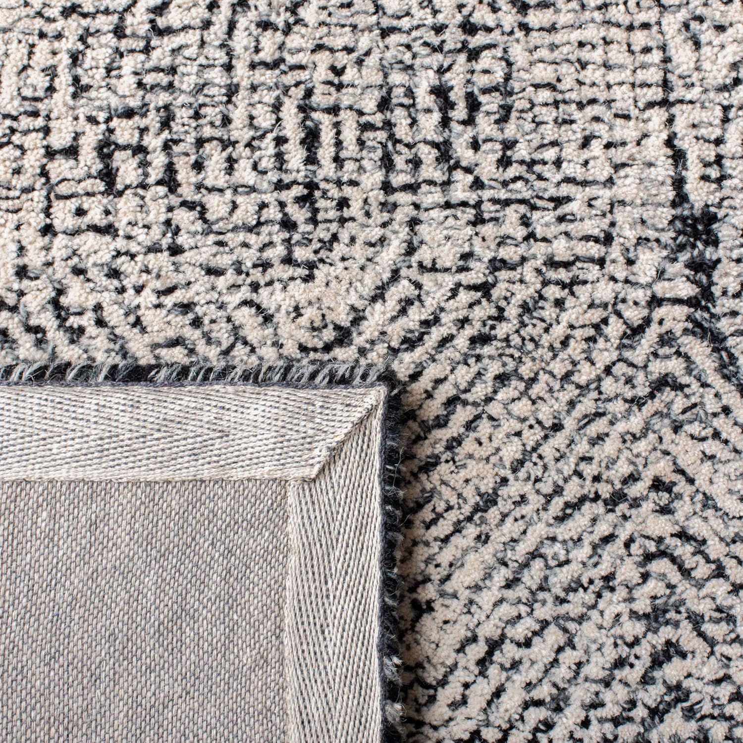 SAFAVIEH Abstract Collection Area Rug - 9' x 12', Ivory & Charcoal, Handmade Wool, Ideal for High Traffic Areas in Living Room, Bedroom (ABT340H)