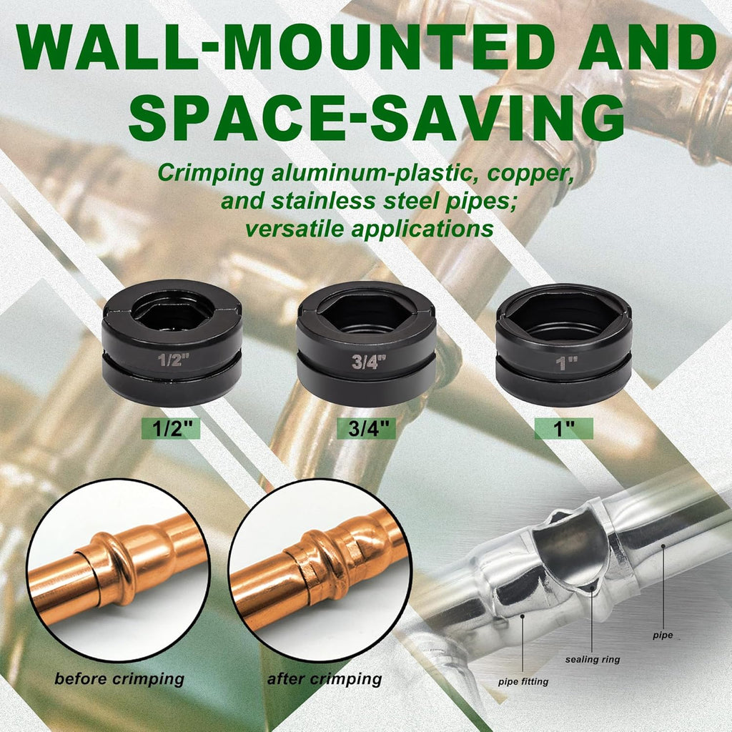 Copper Tube Fitting Crimping Tool Copper Pipe Crimper Press with 1/2" 3/4" and 1" Jaw for ProPress Copper Fitting