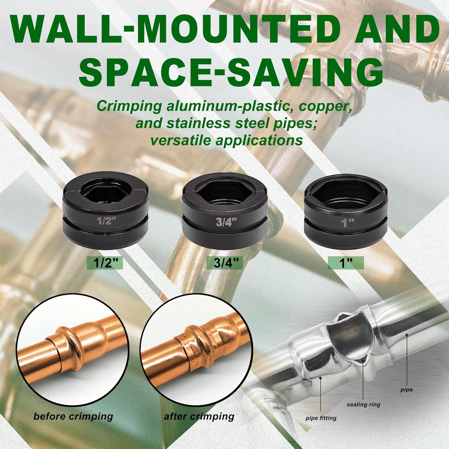 Copper Tube Fitting Crimping Tool Copper Pipe Crimper Press with 1/2" 3/4" and 1" Jaw for ProPress Copper Fitting