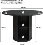 weselon 47 inch Round Dining Table for 4, Kitchen Table Dinner Table with 2-Layer Storage Shelf and Wood Slide Door for Home Dining Room Living Room (Black)