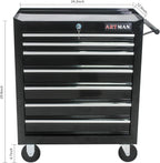 7-Drawer Rolling Tool Chest Cabinet, Large Capacity Metal Tool Box with Wheels and Keyed Locking, Roll Around Storage Organizer Tool Cart for Garage, Warehouse, Work Shop (Black04)