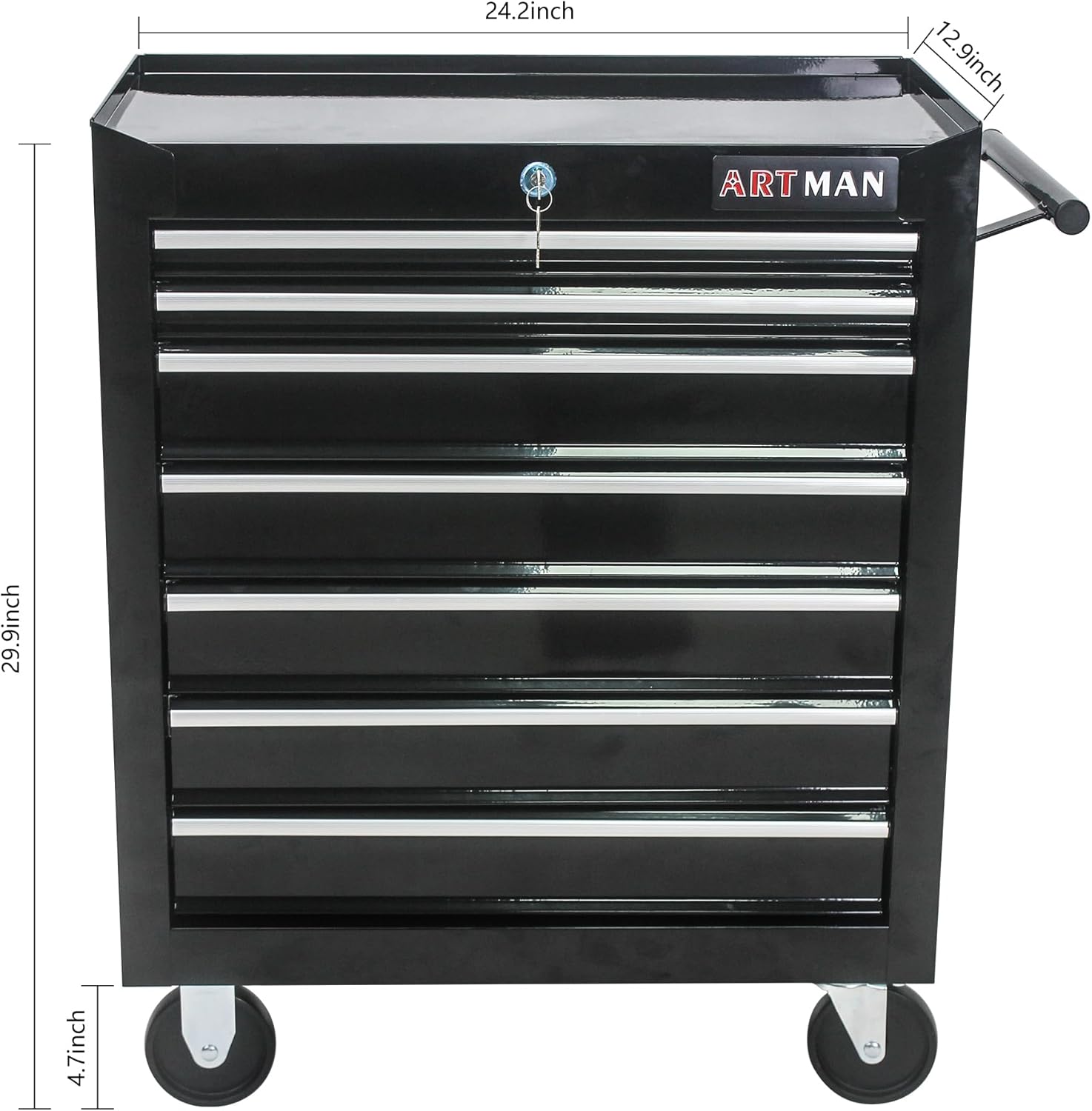 7-Drawer Rolling Tool Chest Cabinet, Large Capacity Metal Tool Box with Wheels and Keyed Locking, Roll Around Storage Organizer Tool Cart for Garage, Warehouse, Work Shop (Black04)