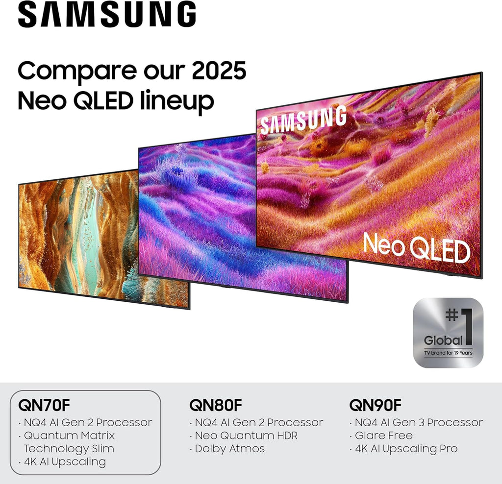 Samsung 55-Inch Class Neo QLED QN70F 4K Mini LED Smart TV (2025 Model) NQ4 AI Gen2 Processor  Quantum Matrix Technology Slim  Motion Xcelerator 144Hz  Samsung Vision AI  Alexa Built-in