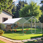 Large Chicken Coop Metal Chicken Run for Yard with Feeding Door Walk-in Chicken Pen for 20-30 Chickens Outdoor Poultry Cage with Anti-UV Cover Duck Rabbit House