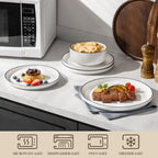 MALACASA Plates and Bowls Sets, 24 Pieces Modern Porcelain Dinnerware Set for 8 White Kitchen Dinner Dining Ware Set wtih Black Rim Ceramic Dishware Dishes Microwave and Dishwasher Safe, Series LUNA
