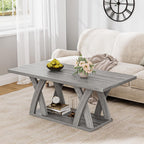 47” Farmhouse Coffee Tables for Living Room Rustic Stands with Storage Shelf Grey Coffee Tables for Living Room Farmhouse Center Stands with Shelf Wood Rectangle Center Table