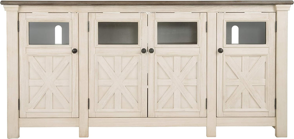Signature Design by Ashley Bolanburg Extra Large TV Stand, Fits TVs up to 72", 3 Cabinets, Adjustable Storage Shelves, 74.13", Whitewash & 2-Tone Finish
