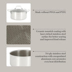 Martha Stewart Badgley Hybrid Nonstick 10 Piece TriPly Stainless Steel Pots and Pans Non-Toxic Kitchen Cookware Set - Laser Etched Perfect Sear Nonstick W/Stay Cool Handle Dishwasher & Induction Safe