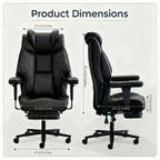 Big and Tall Office Chair 500lbs - 23.6" Extra Wide Seat Ergonomic Executive Chair, Heavy Duty Metal Base High Back Leather Office Chair with Footrest, Lumbar Support & Adjustable Arm, Black