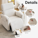 Oversized Power Recliner Chair, 26" Extra Wide Swivel Rocker Recliner with Adjustable Headrest, Chenille Glider Rocking Nursery Chair with Overstuffed Armrest, USB Ports, White