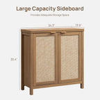 SICOTAS Sideboard Buffet Cabinet with Large Storage : Boho Rattan Credenza Coffee Bar Storage Cabinet with Adjustable Shelves, Farmhouse Console Cabinets for Kitchen, Living Room, Entryway, Oak, 2 PCS
