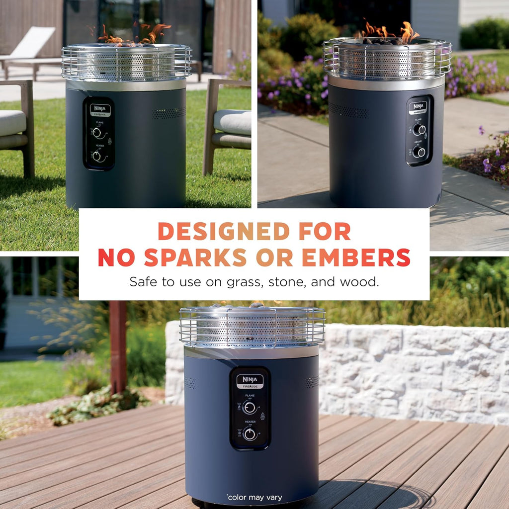 Ninja Fireside360™ Outdoor Heater & Fire Pit | 3 Modes: Flame  Heat  Flame & Heat | Portable for Patio  Deck  Camping  Beach | Easy Control Smokeless Flames | Push to Start Ignition | Black | OF101BK